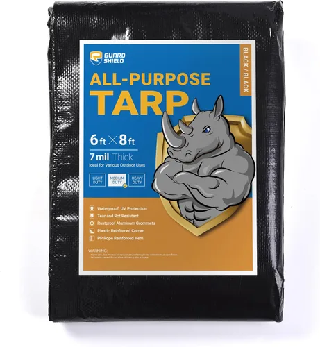 Vista 40 de GUARD SHIELD - Lona negra impermeable de 6 x 6 pies, cubierta de lona de polietileno, de servicio medio y uso general de 7 mil