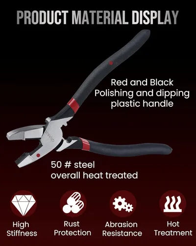 Vista 4 de Alicates Linesman 4 en 1 de 9-1/2 pulgadas con cortador de cables, troquel de crimpado y extractor de cinta de pescado, asas de agarre de PVC