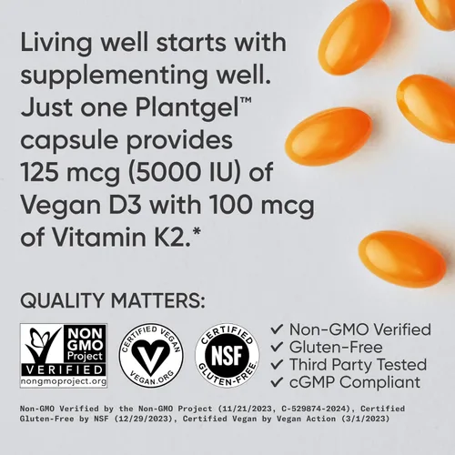 Vista 4 de Sports Research® Vitamina D3 + K2 con aceite de coco, vitamina D vegana 5000iu y vitamina K Mk7 de 100 mcg para apoyo óseo e inmunológico