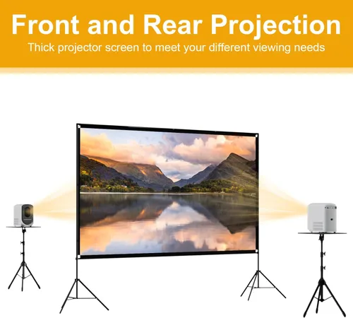 Vista 6 de Pantalla de proyector para exteriores con soporte, pantallas de proyector plegables de 120 pulgadas con bolsa de transporte portátil, pantalla