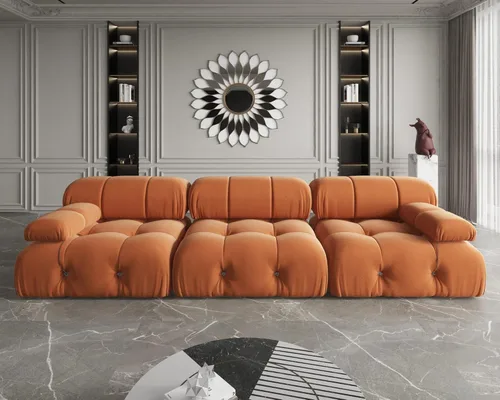 Vista 15 de Sofá modular moderno de terciopelo, sofá modular minimalista en forma de U de 6 plazas con 2 otomanas para sala de estar, oficina, apartamento