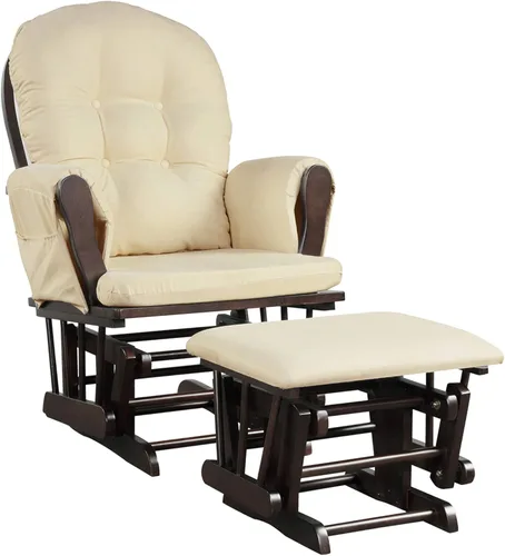 DORTALA Mecedora mecedora para bebé con otomana, planeador multiposición con tapizado lavable, movimiento mecedor suave, juego de deslizador de Beige
