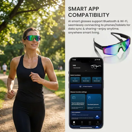 Vista 5 de Gafas de sol deportivas inteligentes AI con cámara HD de 8 MP, grabación de video de 1200P, asistente AI (ChatGPT) y traducción en tiempo real