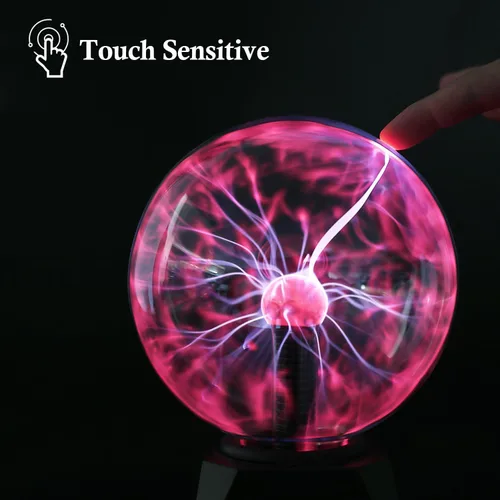 Vista 5 de DELIPOP Bola de plasma de 8 pulgadas, luz roja con cable enchufable, lámpara de bola de plasma mágica, luz de discoteca sensible al tacto y al