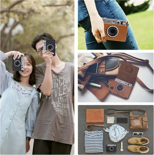 Vista 4 de Funda protectora para cámara Fujifilm Instax Mini EVO, funda de piel auténtica premium con correa de hombro ajustable extraíble