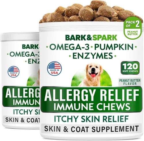 Vista 11 de BARK&SPARK Golosinas masticables avanzadas para el alivio de alergias y picazón en perros - Píldoras para el alivio de la piel con probióticos