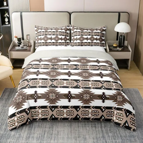 Vista 11 de Juego de ropa de cama azteca 100% algodón, funda de edredón étnica tribal con flecha, funda de edredón vintage del suroeste nativo bohemio, juego