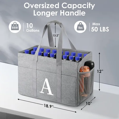 Vista 3 de Bolsa de la compra reutilizable TRSODD, bolsa tote extragrande plegable de 10 galones con cierre de cremallera y asa, para almacenamiento, regalos