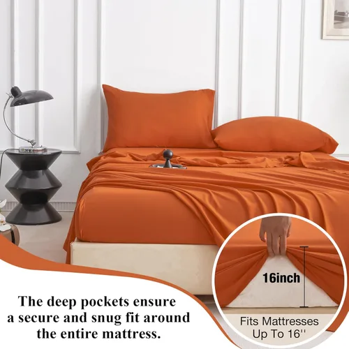 Vista 4 de Juego de sábanas Queen – Sábanas suaves para cama de tamaño Queen, sábanas de lujo de hotel de bolsillo extra profundo, sábanas y fundas de almohada