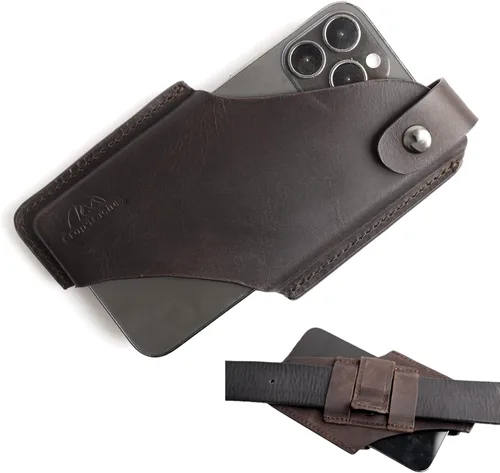 Vista 7 de Topstache Funda de cuero para teléfono con cierre magnético, funda con clip para cinturón para iPhone y Samsung, color negro, mediano