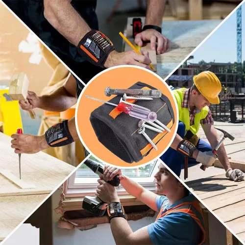Vista 7 de Muñequera magnética ajustable, 15 imanes fuertes para sujetar tornillos, tuercas, dispositivos. Banda de herramientas, regalos de Navidad geniales