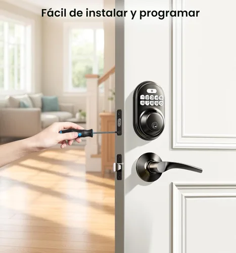 Vista 7 de Veise Cerradura de puerta de entrada sin llave con 2 manijas de palanca, cerrojo de teclado electrónico, bloqueo automático, luz trasera y diseño