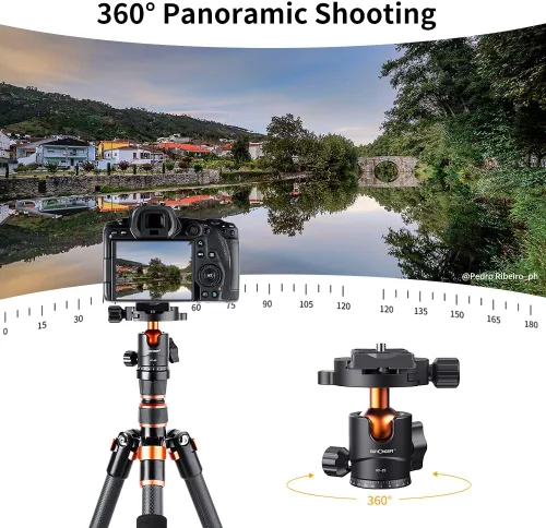 Vista 9 de K&F Concept Cabezal de bola de trípode de metal de 0.984 in, rotación de 360 grados, panorámica con placa de liberación rápida de 1/4 de pulgada