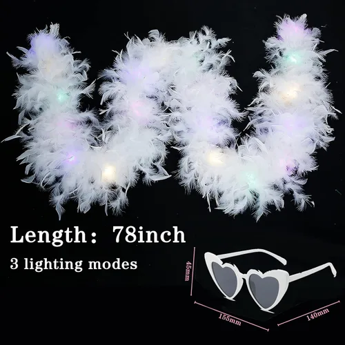 Vista 2 de NSODREEM Feather Boas - Juego de lentes de sol con forma de corazón y plumas, boa de plumas y lentes de sol en forma de corazón para fiesta