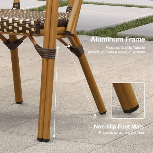 Vista 9 de PURPLE LEAF juego de 2 sillas de estilo bistró francés para patio, sillas de comedor, sillones de mimbre de aluminio tejido a mano, sillones