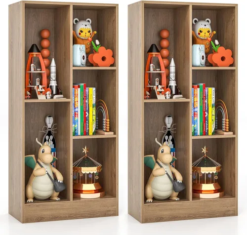 Costzon 5-Cube Kids Bookshelf, 41” Tall Wooden Toy Storage Organizer for Books Toys, 3-Tier Storage Cabinet, Bookcase for Kids Room, Playroom,