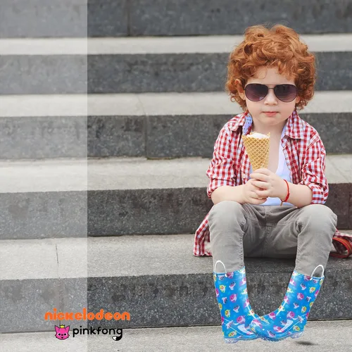 Vista 4 de Nickelodeon Baby Shark - Botas de lluvia impermeables de PVC con asas fáciles de poner