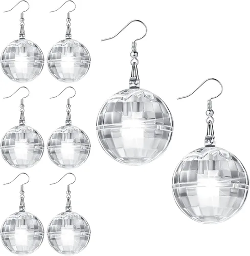 Henoyso 4 pares de aretes de bola de discoteca iluminados, joyería con luz LED, aretes brillantes para mujeres y niñas, regalos de día de San