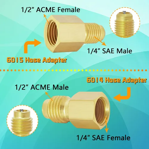 Vista 7 de Juego de 3 mangueras de calibre de colector de CA con autosellado y punción estilo R134A, acopladores rápidos ajustables R134a, adaptadores