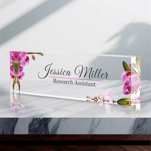 Vista 42 de Placa de identificación personalizada para escritorio, decoración de oficina de acrílico transparente con diseño de flores, decoraciones