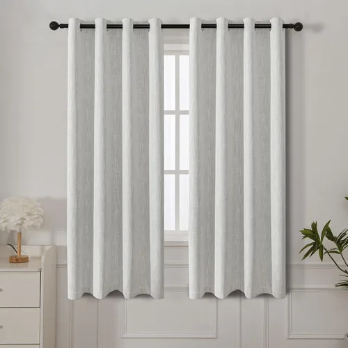 Vista 47 de INLINAS Cortinas opacas con textura anudada de lino sintético, 100% bloqueo de luz, reducción de ruido, ojales de tela de triple capa para Beige