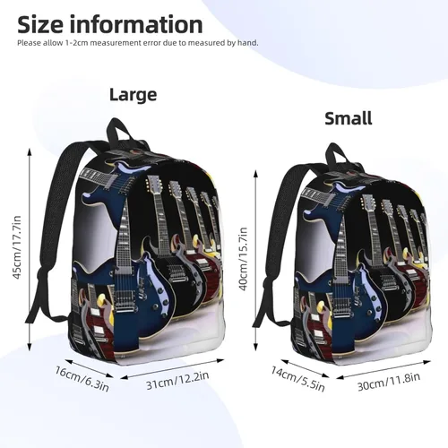 Vista 4 de Guitarra eléctrica Imprimir Mochila Lona Mochilas Casual Bolsa Viaje Daypack, Negro -, Mochilas Daypack