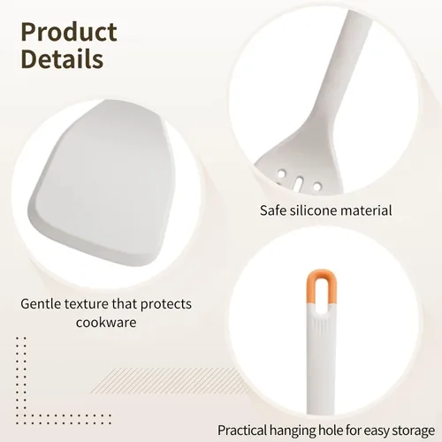Vista 3 de Juego de 5 utensilios de cocina de silicona gris, resistentes al calor, sin BPA, agarre ergonómico