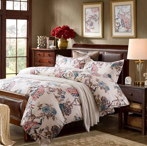 Vista 2 de Eikei Oriental Garden Majestic - Juego de ropa de cama de algodón de fibra larga de 3 piezas (cítrico, tamaño individual)