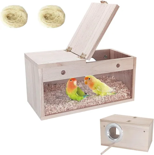 Vista 11 de Tfwadmx Caja nido de periquitos, caja transparente para cría de nido de pájaros, caja nido de loro de madera con jaula de perca para pájaros, casa