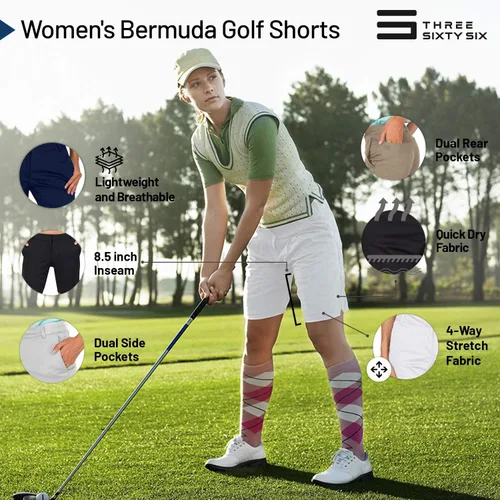 Vista 5 de Three Sixty Six Bermudas de golf para mujer con entrepierna de 8.5 pulgadas, pantalones cortos activos de secado rápido con bolsillos, atléticos