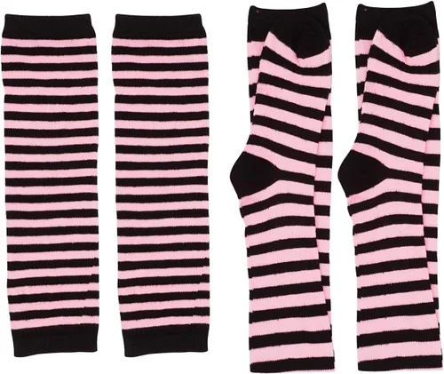 Vista 4 de Bienvenu Calcetines hasta la rodilla y calentadores de brazos con guantes sin dedos a rayas para mujer