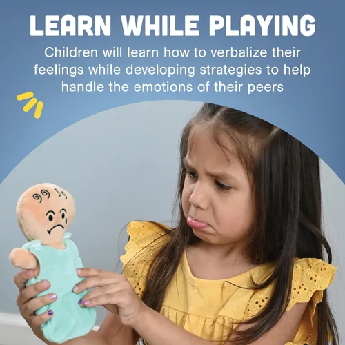 Vista 3 de Constructive Playthings - Juego de 6 muñecas de peluche con expresiones para el aprendizaje social y emocional, juego de muñecas de tela sensorial