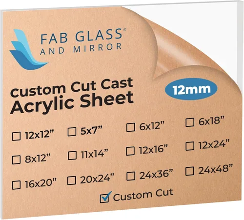 Vista 30 de Fab Glass and Mirror Hoja de Plexiglás Acrílico de Plástico PET de 6"x12"x 1/2" (12mm) de Grosor con Película Protectora, Peso Ligero para Proyectos