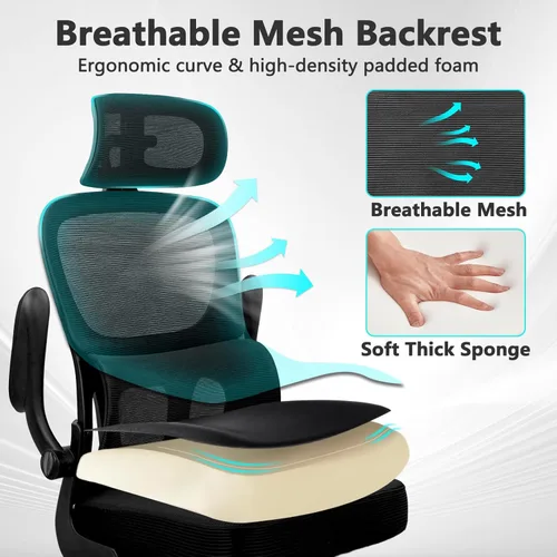 Vista 8 de CLATINA Silla ergonómica de escritorio de oficina con reposacabezas ajustable y soporte lumbar, brazos abatibles, respaldo alto, sillas ejecutivas