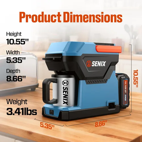 Vista 5 de SENIX Cafetera portátil con batería de 5000 mAh, cafetera eléctrica de doble CA/CC para automóvil/RV/camping, cafetera de viaje inalámbrica al aire