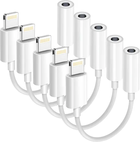 Vista 15 de Paquete de 3 adaptadores Lightning a conector de auriculares de 0.138 in con certificación MFi de Apple, para iPhone, adaptador auxiliar