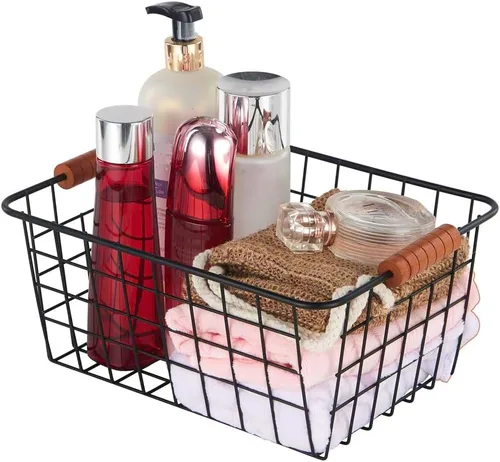 Vista 2 de JUNCHU CHERRY Cesta de almacenamiento de alambre para cocina, paquete de 2 unidades, cesta de accesorios de organización de despensa, cesta