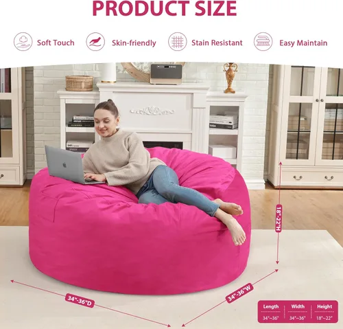 Vista 317 de Puf de 5 pies, puf grande con relleno de espuma viscoelástica, sofá puff esponjoso con funda de terciopelo holandés, puf redondo para sala de estar