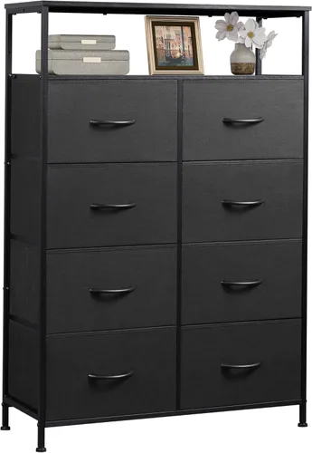 Vista 19 de WLIVE - Cómoda de tela para dormitorio, cómoda alta con 8 cajones, torre de almacenamiento con contenedores de tela, cómoda doble, cómoda
