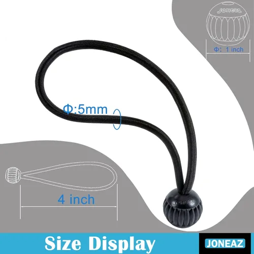 Vista 2 de Cuerda elástica de bola de 4 pulgadas, color negro, cuerda elástica de alta elasticidad, goma real, 50 piezas, resistente a los rayos UV, resistente