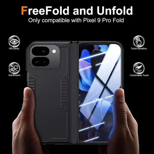 Vista 6 de Kaiiecal Funda plegable para Google Pixel-9-Pro: Funda delgada con soporte de bisagra con protector de pantalla - Soporte de carga inalámbrica
