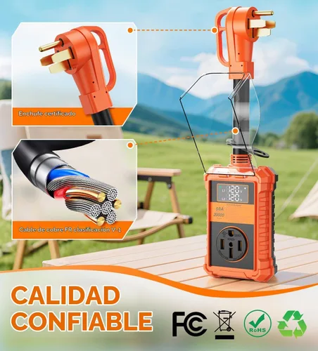 Vista 3 de Protector de sobretensiones RV de 50 amperios, analizador de circuito RV de 20000J con cubierta impermeable, pantalla LED, adaptador de enchufe RV