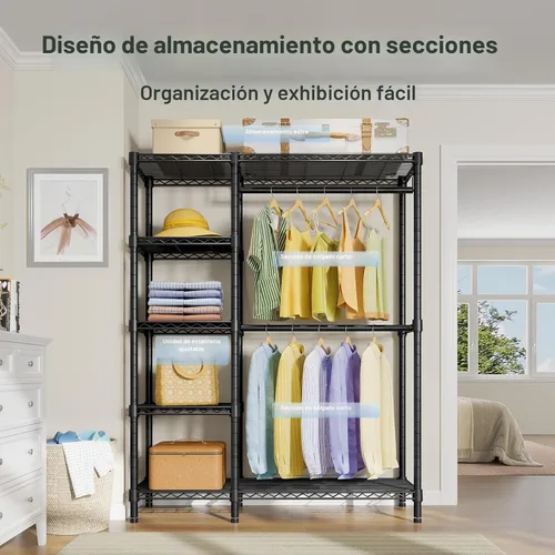 Vista 5 de VIPEK V7 Perchero para Colgar Ropa de Servicio Pesado Perchero con Estantes, Percheros de Armario Portátiles Percheros de Ropa de Metal de 5 Niveles