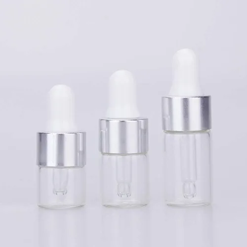 Vista 3 de 100 botellas con cuentagotas de vidrio transparente de 0.07 onzas líquidas rellenables, frascos vacíos de muestra con pipeta aceite esencial