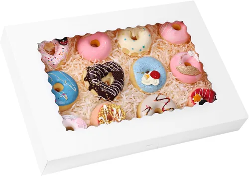 Moretoes 30 cajas de galletas, 16 x 11 x 2.5 pulgadas, cajas de panadería con ventana para pasteles, pasteles, magdalenas, fresas cubiertas de