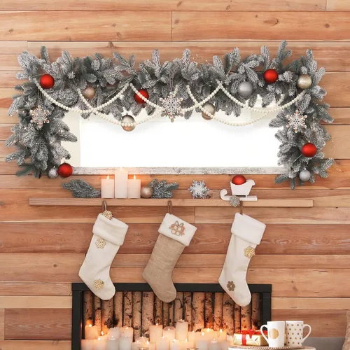 Vista 6 de WILLBOND Guirnalda de cuentas de madera de Navidad de 3 piezas de 29.5 pies, guirnalda redonda para decoración navideña (beige)