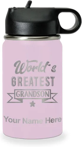 Vista 24 de LaserGram Personalized Water Bottle, World's Greatest Grandson, Stainless Steel Double Wall Vacuum Insulated with Flip Top Straw, Custom Engraved