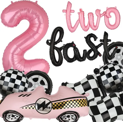 Vista 6 de Decoraciones de Cumpleaños Two Fast Globos de Números de Pista de Carreras de 40 Pulgadas 2 Negro Pancarta de Globos con Letras Two Fast Globo 2do