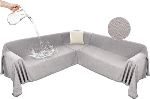 Vista 9 de Fundas impermeables para sofá seccional, funda de sofá esquinero en forma de L, manta para perros y mascotas, lavable, diseño jacquard acolchado