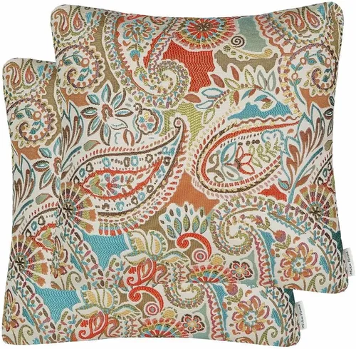 Vista 17 de Mika Home Paquete de 2 Fundas de Almohadas Decorativas Fundas de Cojines, Patrón Paisley, 18X18 Pulgadas, Azul Marrón Crema Multicolor